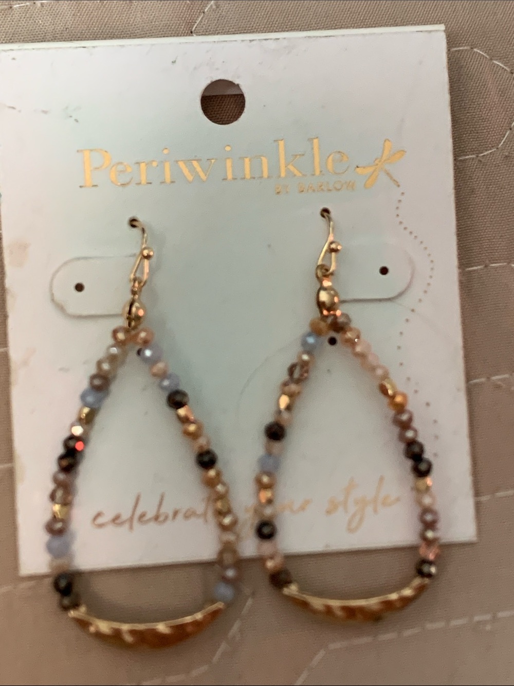 Periwinkle by Barlow Gold Teardrop Earrings with Pastel Blue and Pink Beads